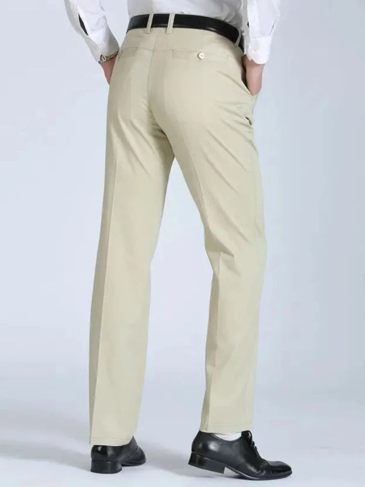 100% Cotton Summer Thin Suit Men's Casual Pants Thick Classic Stretch Trousers