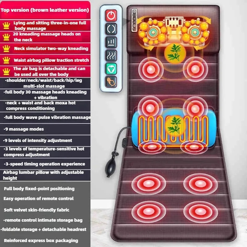 Electric Massage Mattress Full Body with Heating Kneading Vibrating Neck Back Relaxation With Hand Control