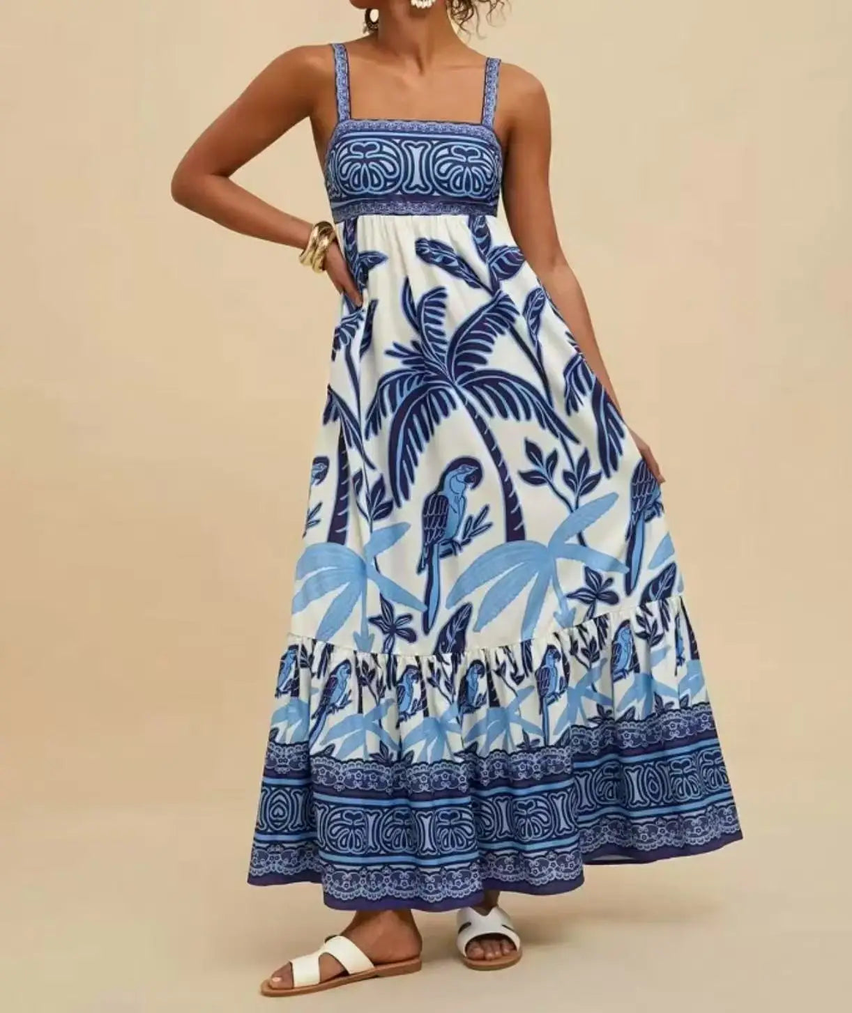 Women's Elegant Print Summer Dress Spaghetti Strap Vacation Party Dress