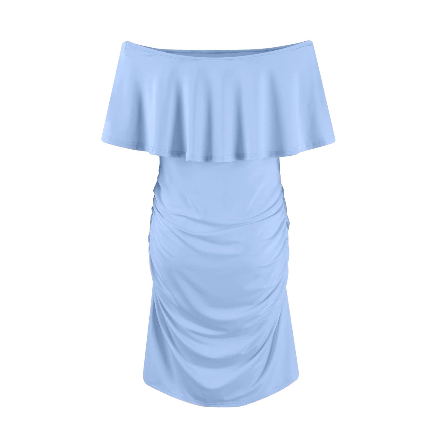 Maternity Dress Short Sleeve Slash Ruffles