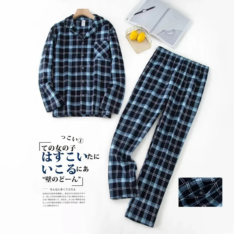 Plaid Design Multi Colors Warm Cotton Flannel Long-sleeved Trousers Pajamas Set for Men