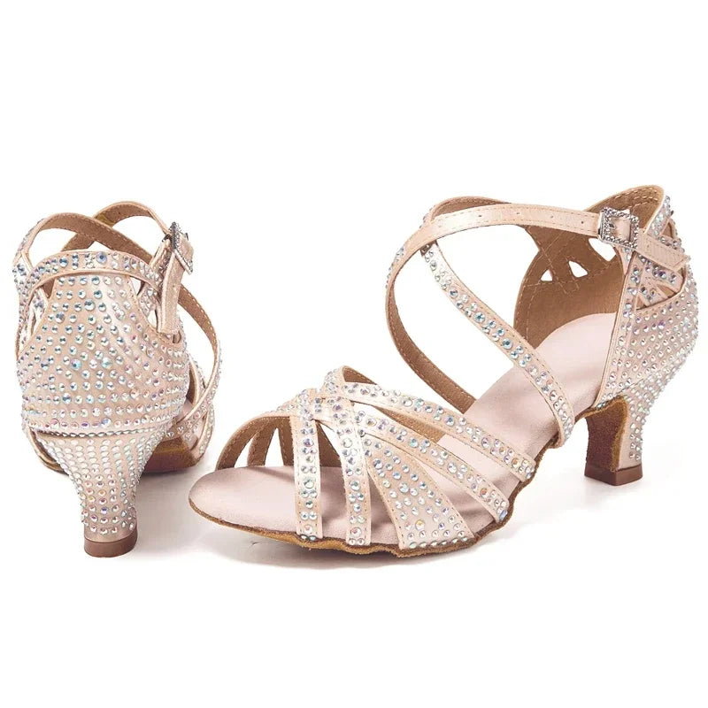 Diamond-encrusted Latin Ballroom Dance Soft Sole Shoes