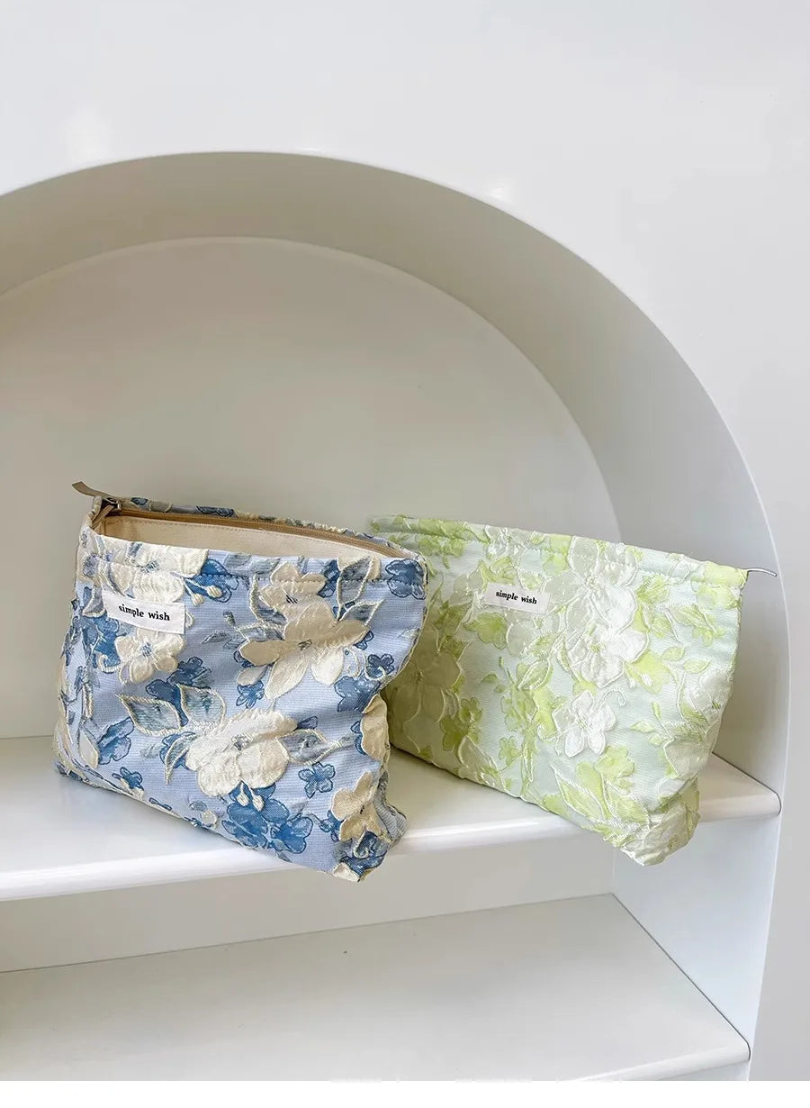 Fashion Floral Print Zipper Cosmetic Bag Travel Essentials Organizer Makeup Toiletry Pouch Portable Women's Makeup Bag