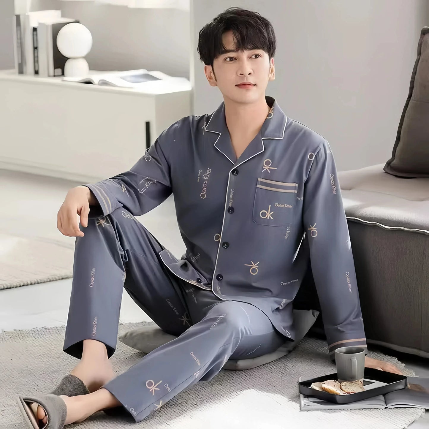 Casual Pajamas for Men, Autumn and Winter Long-Sleeved Set Loungewear
