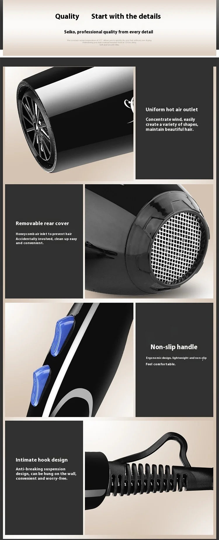 2200W Professional Powerful Hair Dryer Fast Heating Hot And Cold