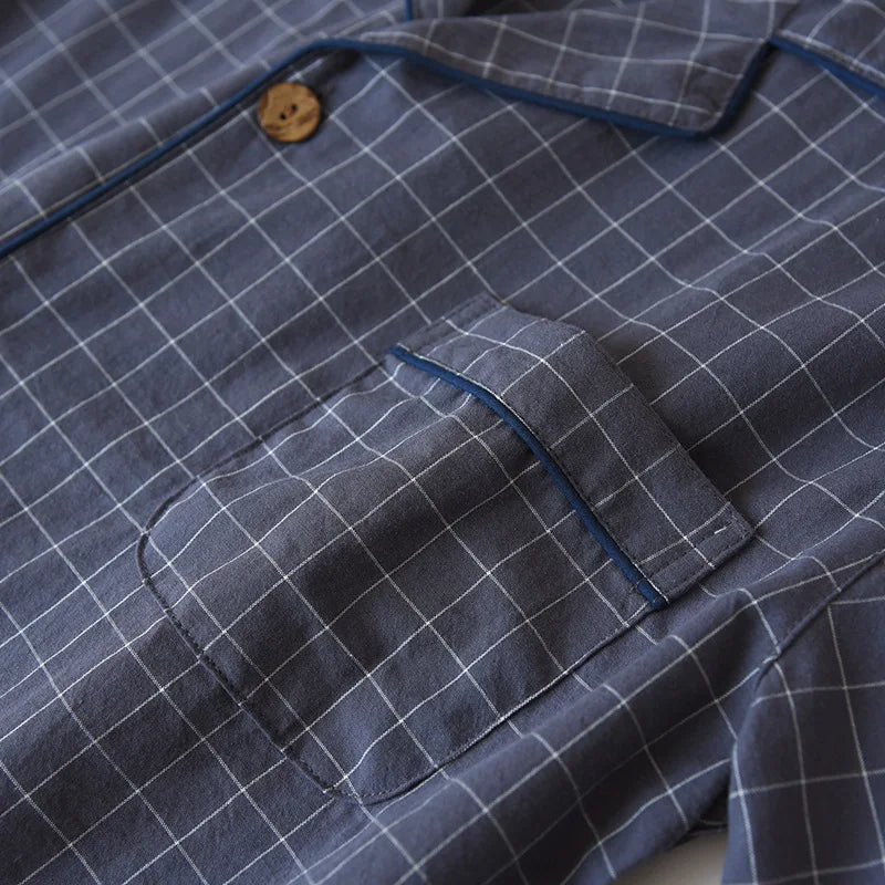 Men's Pajamas Summer Thin Short-sleeved Shorts Cotton Plaid