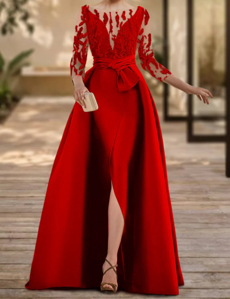 Evening Dress Mother of the Bride  A-Line Prom Dress For Gala Split Front Bow