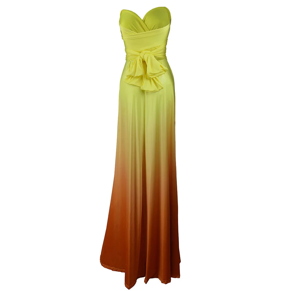 Multicolor Color Maxi Dress for Women Wrap Convertible Cross Bandage Sexy Backless