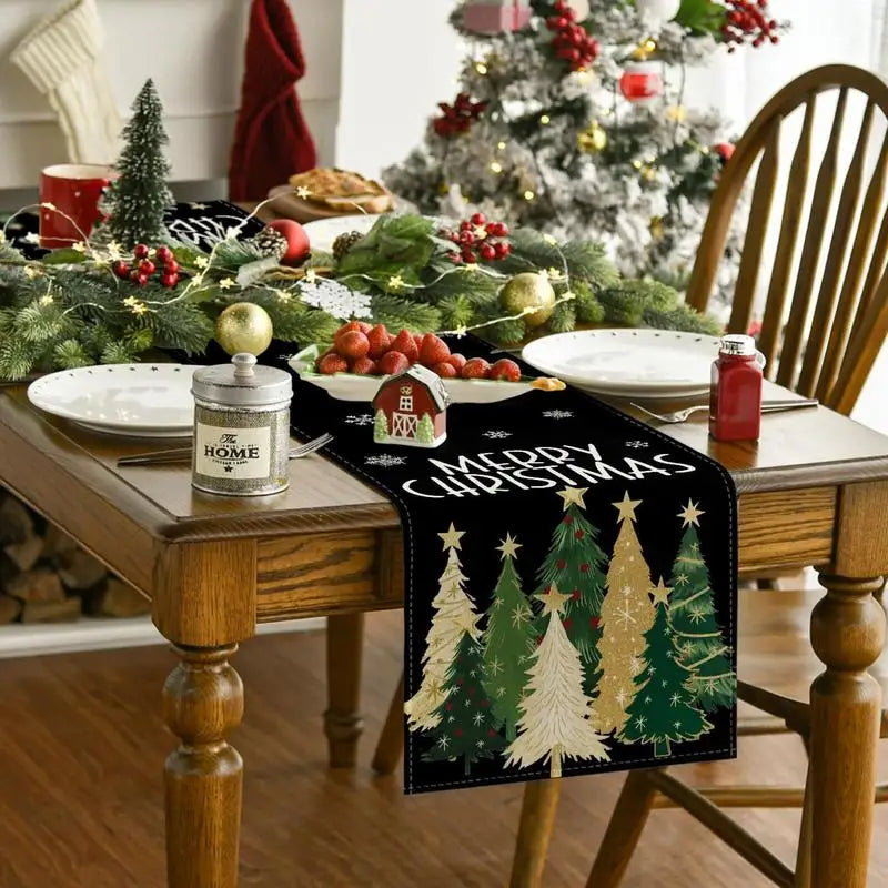 Christmas Table Cover Runner Holiday Tablecloth Linen Rectangular Farmhouse