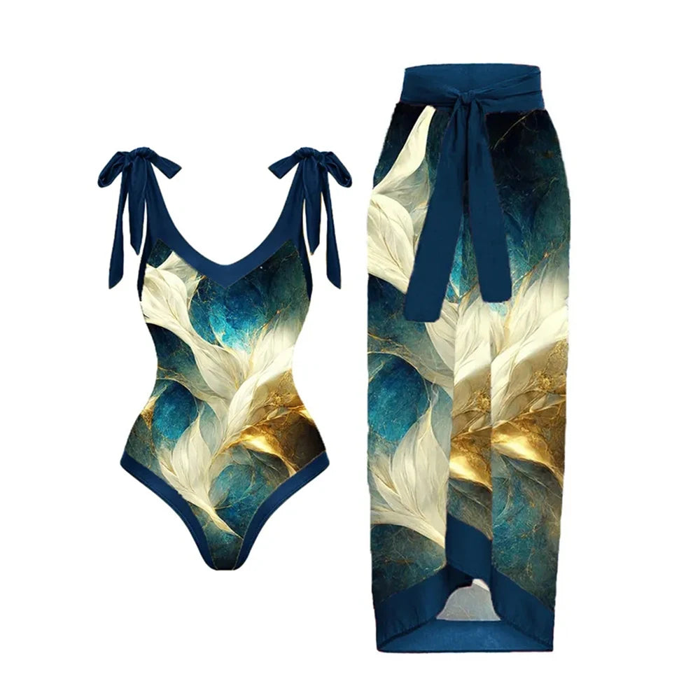 2-Piece Women Brazilian Floral Printed Ruffle Bikinis Strappy Bandage Swimwear