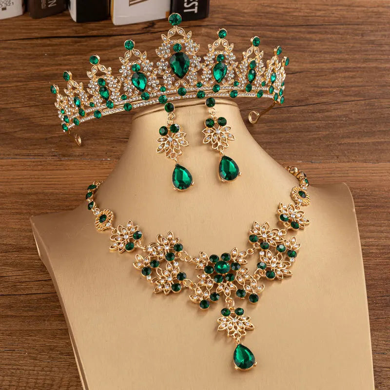 Baroque Bridal Crown Crystal Tiara & Necklace Earrings Jewelry Sets