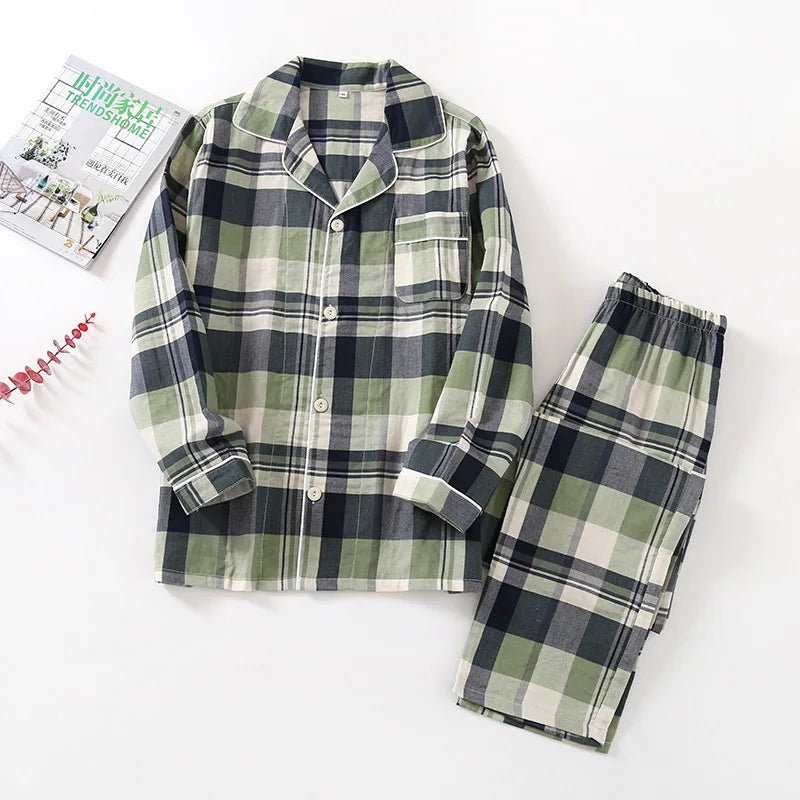 Spring autumn unisex cotton double gauze long sleeve trousers summer thin pajamas  plus size
