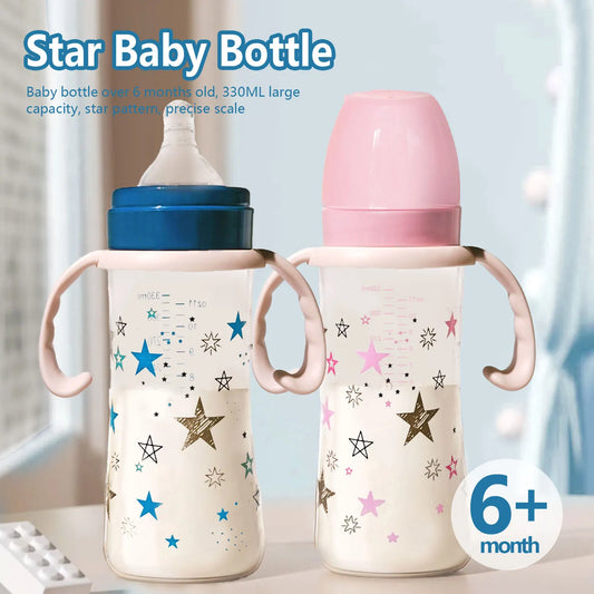 1PC 330ml large-capacity baby feeding bottle star PP wide diameter anti-fall lightweight ergonomic handle design