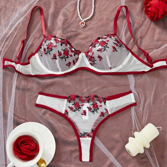Women's Sexy Transparent Underwear Brasserie Sets Embroidered Flowers