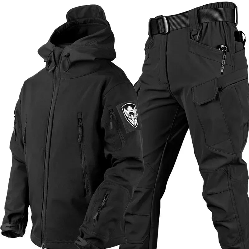 Men's Winter Thick 2 Piece Suit Hooded Jacket Fleece & Pants Waterproof Multi-pockets