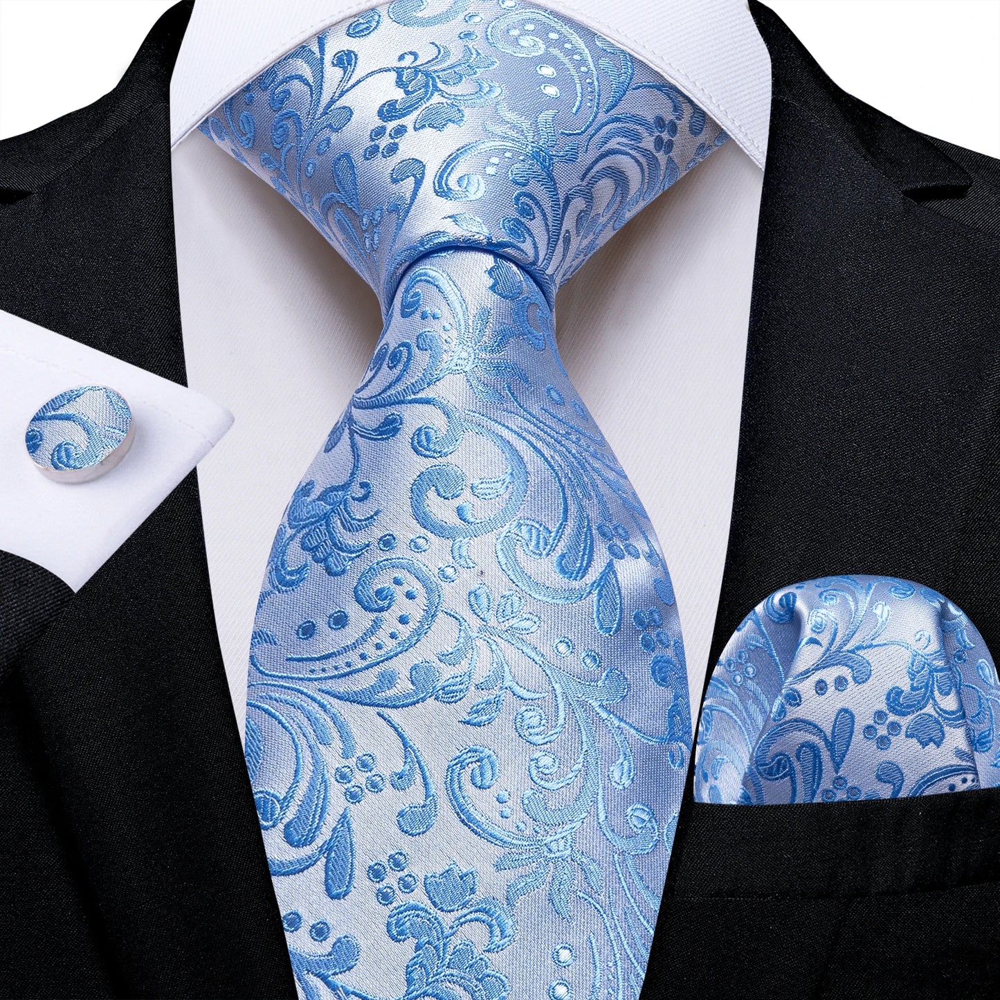 New Classic 100% Silk Men's Ties 8cm Blue Plaid Dot Striped Business Necktie Handkerchief Wedding Party Tie Set