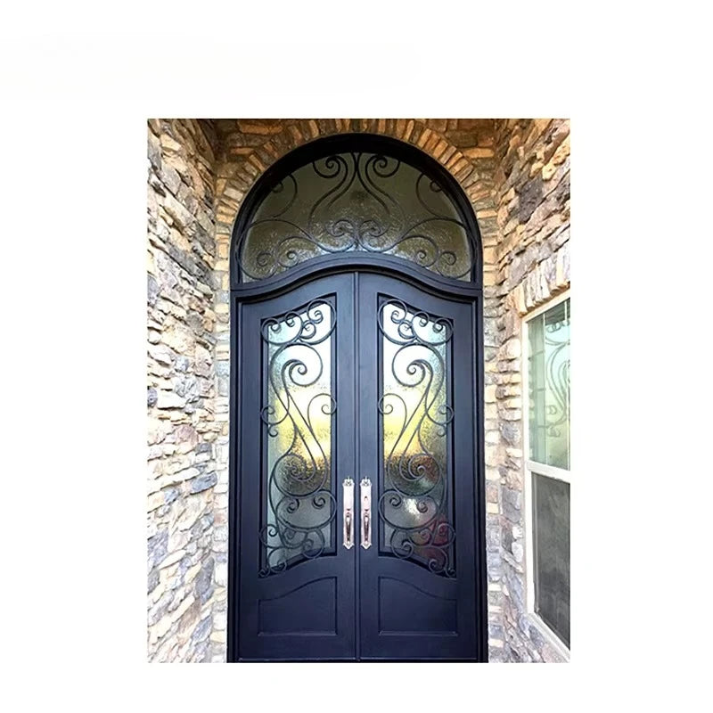 Supplier European New Grill Latest Design Safety Double Entrance Wrought Iron Door