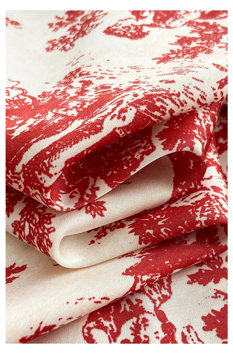 Red Sexy Pajamas Set Lapel Shirt & Pants for Lady Summer Spring 2Pcs Nightwear