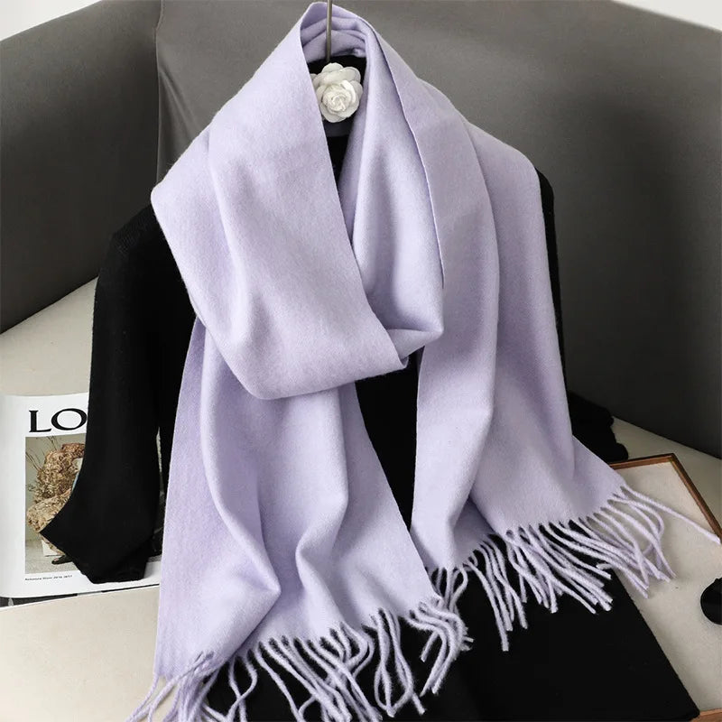 Color Solid Women Winter Scarf Warm Thicken Cashmere Shawl