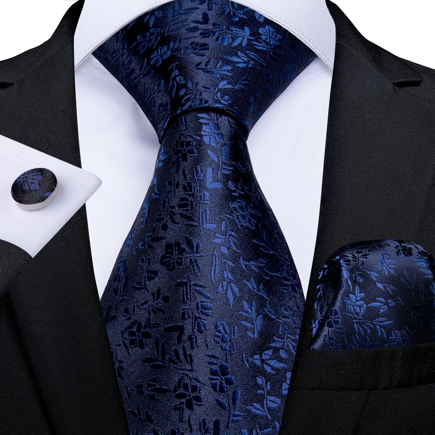 New Classic 100% Silk Men's Ties 8cm Blue Plaid Dot Striped Business Necktie Handkerchief Wedding Party Tie Set