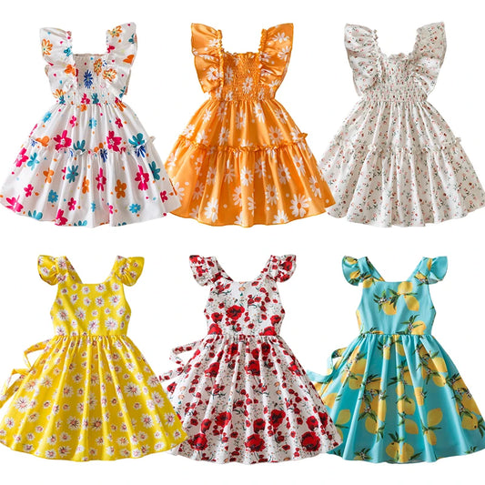 Beach Party Colorful Floral Print Backless Elegant Girl Party Dress