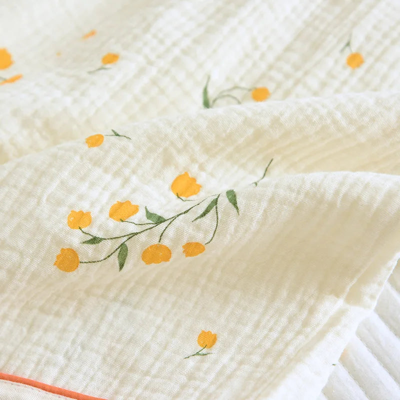 Summer women's cotton crepe three-piece short sleeve + shorts + trousers large size simple flower pajamas