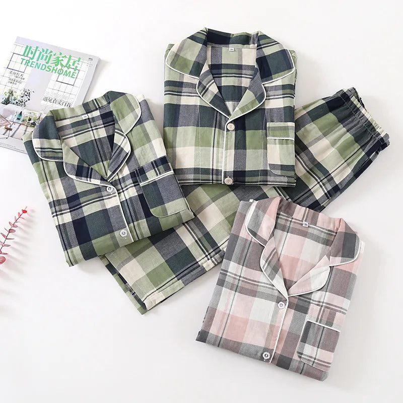 Spring autumn unisex cotton double gauze long sleeve trousers summer thin pajamas  plus size