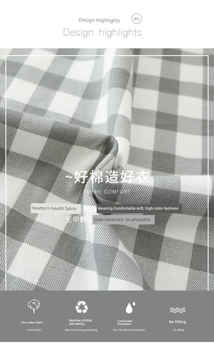 Cotton Couple Pajamas for Men and Women Spring and Autumn Pure Cotton Thin Plaid Long Sleeves Plus Size Outerwear