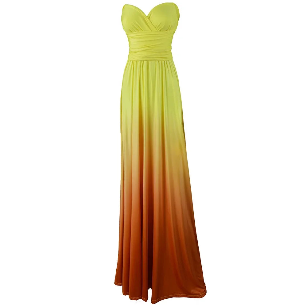 Multicolor Color Maxi Dress for Women Wrap Convertible Cross Bandage Sexy Backless