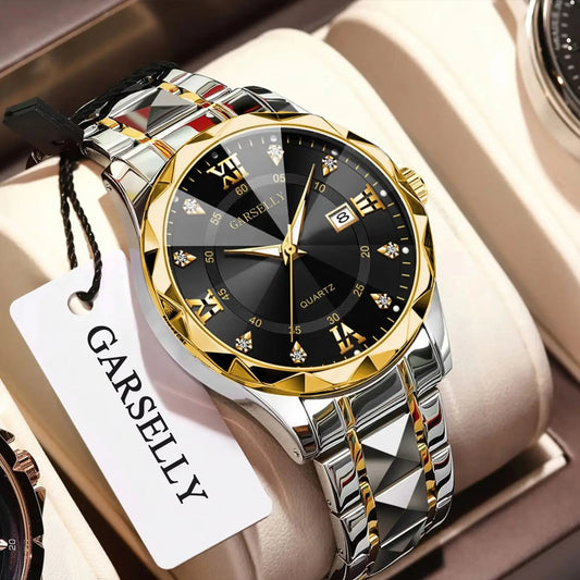 Luxury Men's Watches Date Week Stainless Steel Waterproof Luminous Classic Business Men Wristwatch