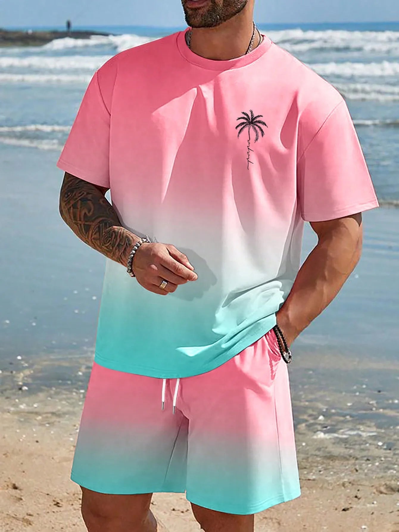 Soft and comfortable Beach Short Sleeved Shirt with Casual Short Set
