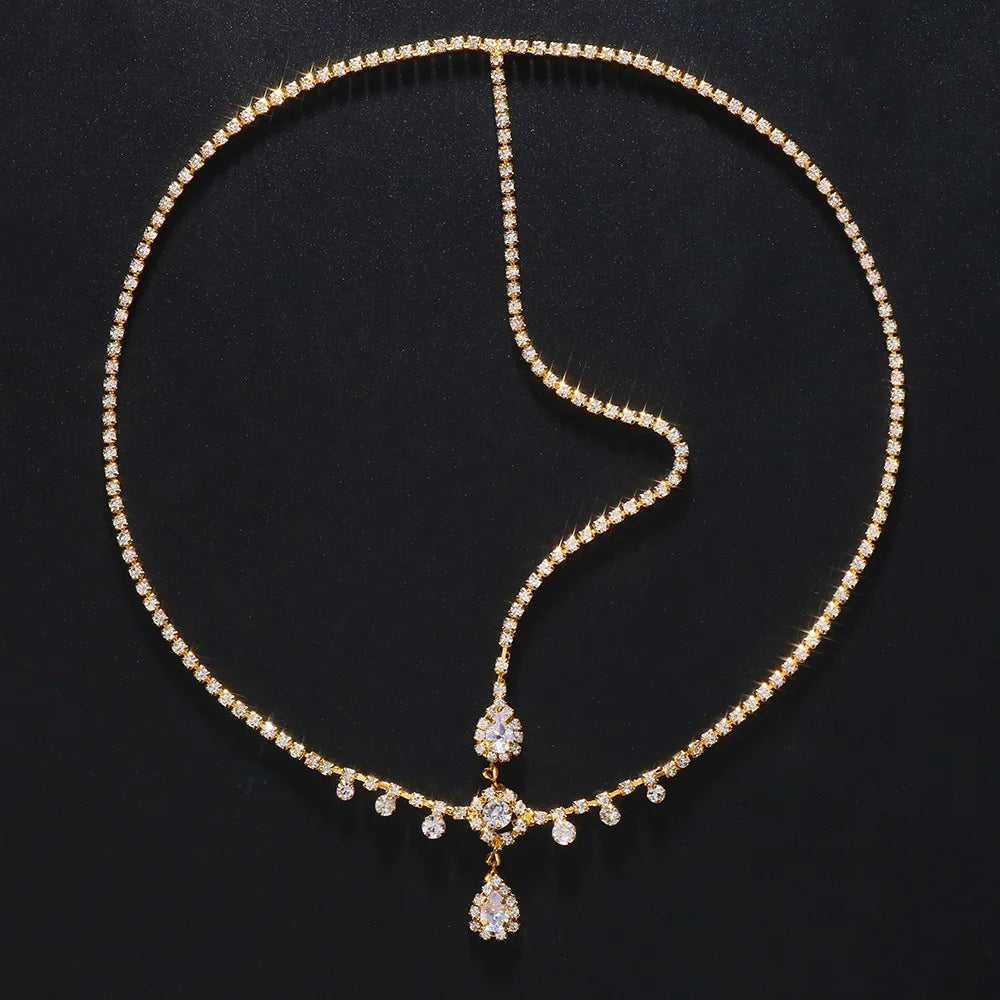 Vintage Rhinestone Head Chain Forehead Headband Indian African Bohemian Hair Accessories Crystal Fringe Tiara Headdress