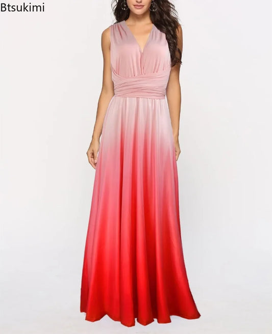 Multicolor Color Maxi Dress for Women Wrap Convertible Cross Bandage Sexy Backless