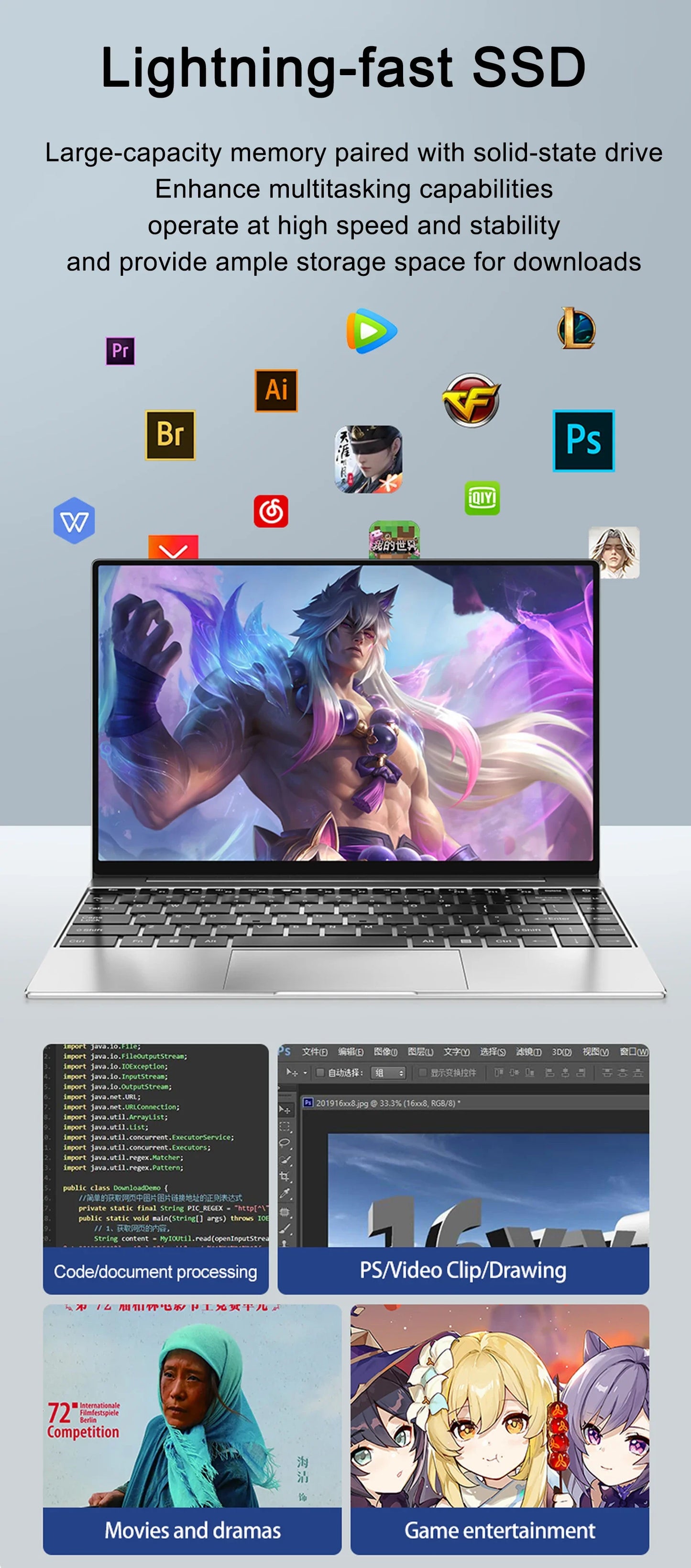 14.1 Inch FHD Ultra Thin Laptop Intel N3700/4405U Win11 DDR4 16GB/32GB RAM 2TB SSD Portable Business Office Notebook PC