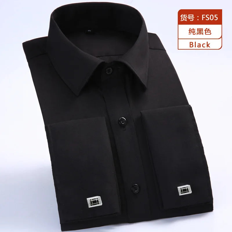 Men's Cotton No-Iron High Quality Breathable Long-sleeved Dress Shirt Spring/Summer Plus Size