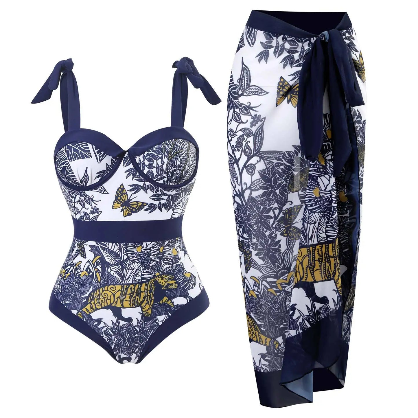 2-Piece Women Brazilian Floral Printed Ruffle Bikinis Strappy Bandage Swimwear