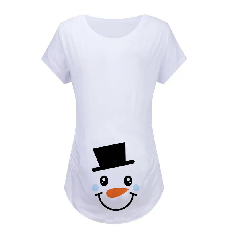 Christmas Women's Maternity T-shirt Santa Baby Printed Pregnant Women T-shirt Pregnancy Casual Short Sleeve White Clothes