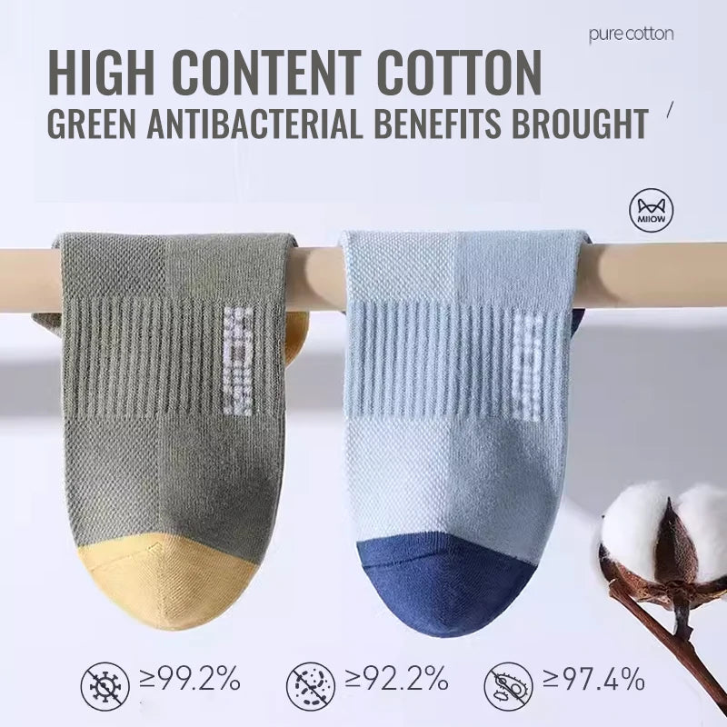 100% Pure Cotton Men Short Socks Set Lycra Band Ear-lifting Heel Protection Deodorant Antibacterial Sports Ankle Sock