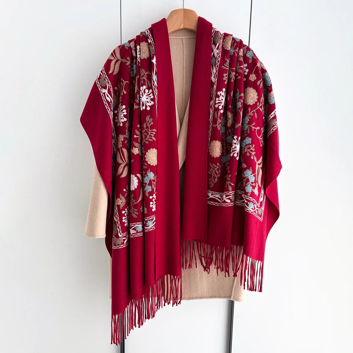 Many Colors Floral Warm Scarf For Women 70*210cm Luxury Faux Cashmere Shawl Winter Thick Pashmina Tassels Poncho Elegant Wrap