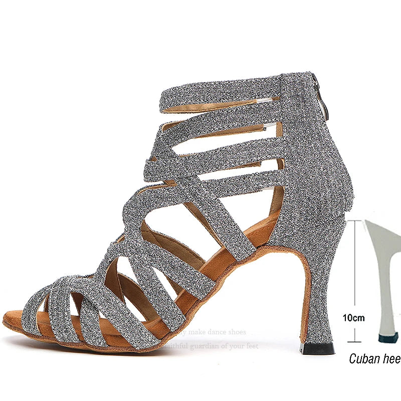 Dance Shoes Latin Gold Sandals For Women Cross straps Comfortable Low heel Square Samba Shoes