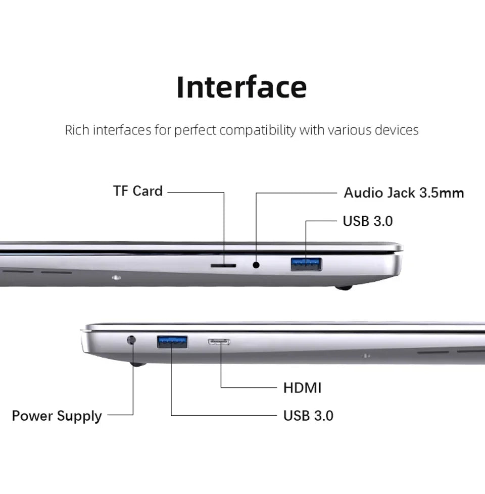 14.1 Inch FHD Ultra Thin Laptop Intel N3700/4405U Win11 DDR4 16GB/32GB RAM 2TB SSD Portable Business Office Notebook PC