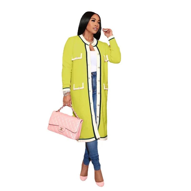 Women Winter Knit Ribbed Long Sleeve Single Breasted Long Cardigan Sweater