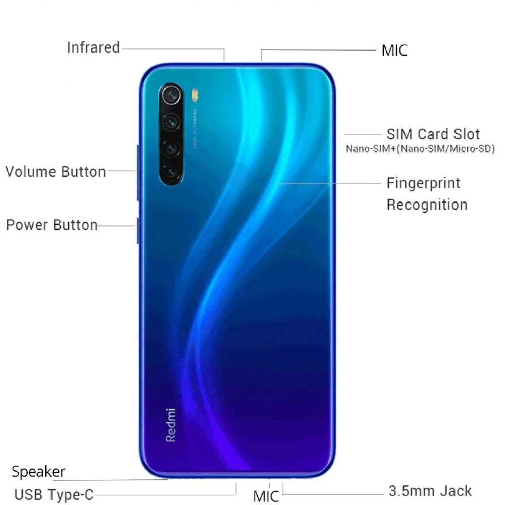 Global ROM Original Xiaomi Redmi Note 8 with Phone Case Original Phone Android 4000mAh Battery Quad Camera 4G Smartphone