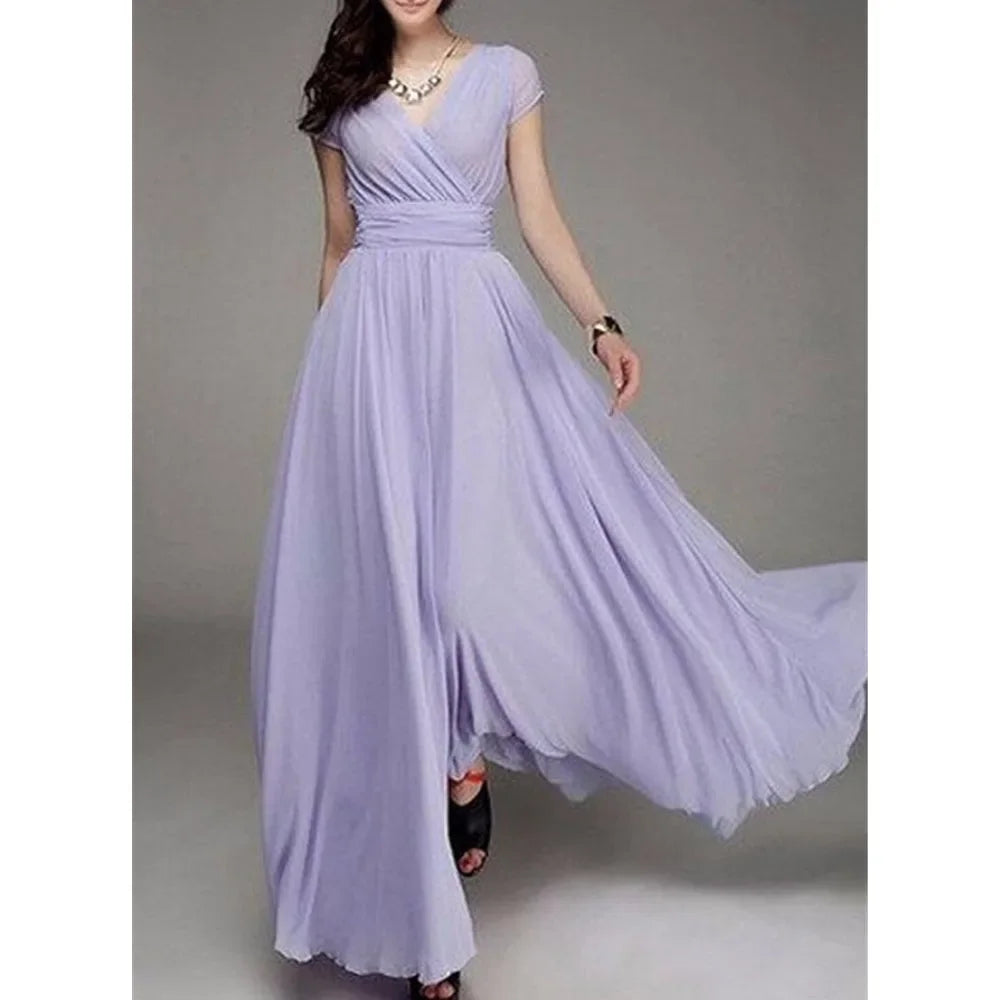 Women's Bohemian Maxi Long V-neck Sleeveless Dress