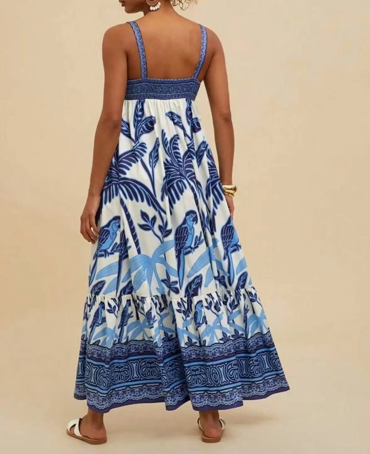 Women's Elegant Print Summer Dress Spaghetti Strap Vacation Party Dress
