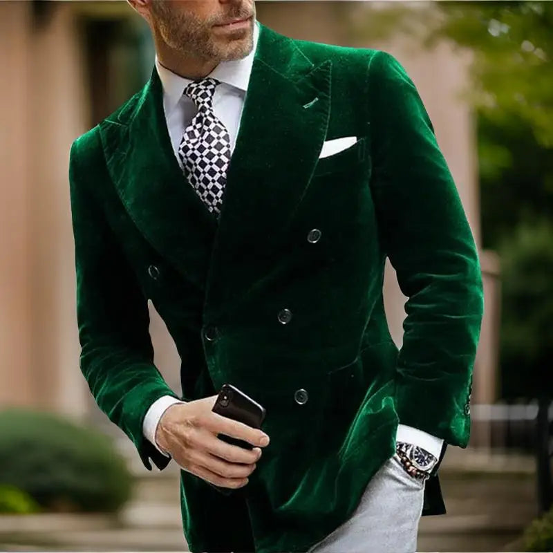 Elegant Italian Velvet Double Breasted Blazer for Men