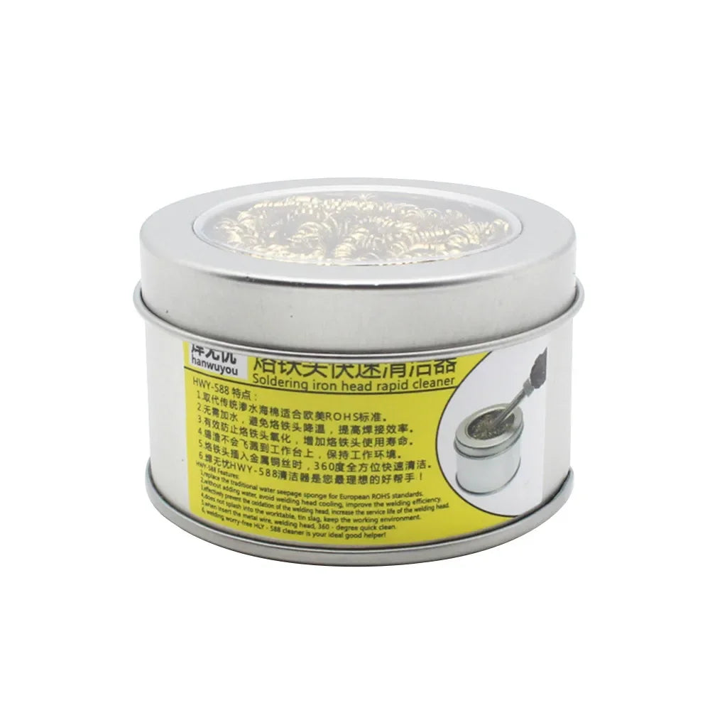 Iron Tip Cleaner Welding Soldering w/ Tin Insulation Pad Cleaner Brass Wire Sponge Ball