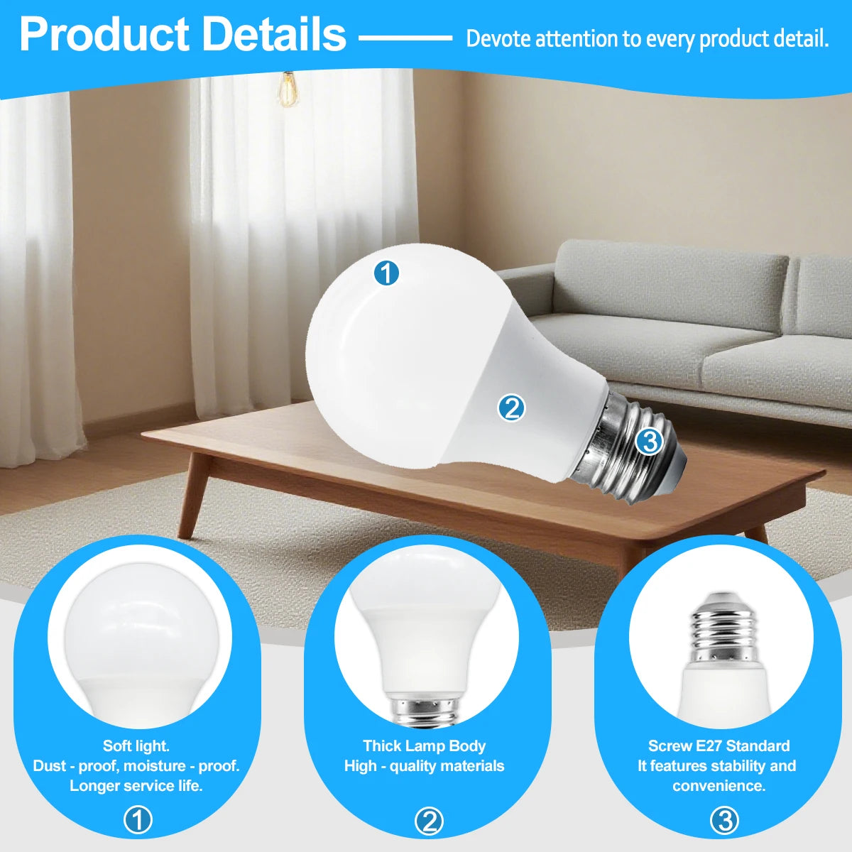 10PCS Lampara LED Bulb Lamps 8W-24W E27 Light Bulbs AC 220-240V 110V 120V Daylight Lighting A60 A80 for Home Foyer BedRoom Decor
