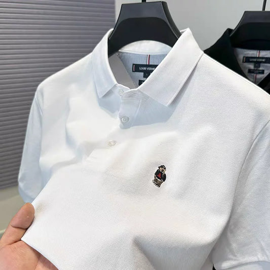 100% cotton high-end brand men short sleeve polo shirt cartoon bear embroidery comfort texture skin friendly breathable T-shirt