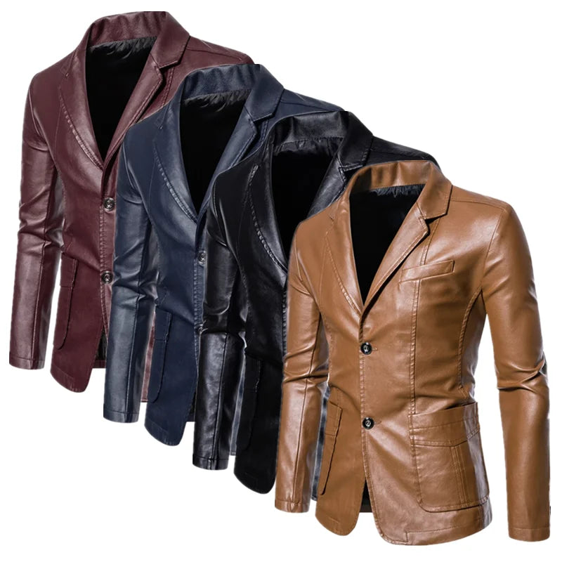 Men's Business Casual Leather Jacket Coats Large Size 5XL Slim Fit